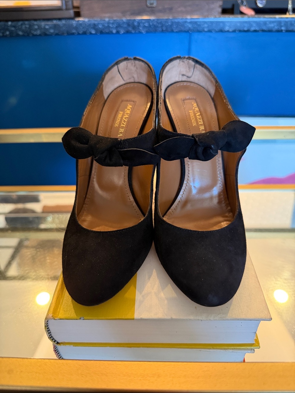 Aquazzura Black Suede Knot-Strap Pumps